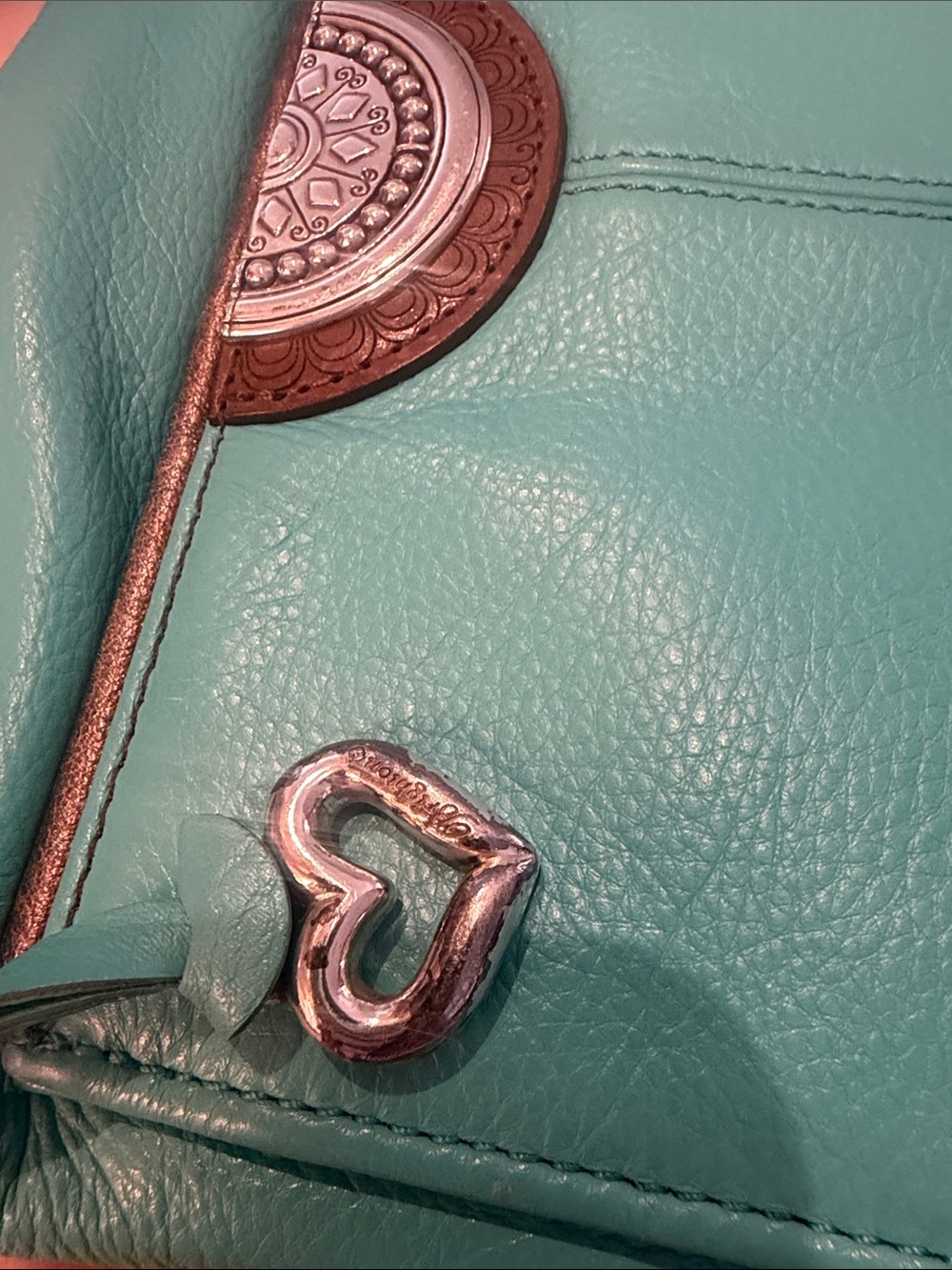 Brighton Turquoise Crossbody Bag with Brown Trim and Silver Accents - Picture 6 of 6